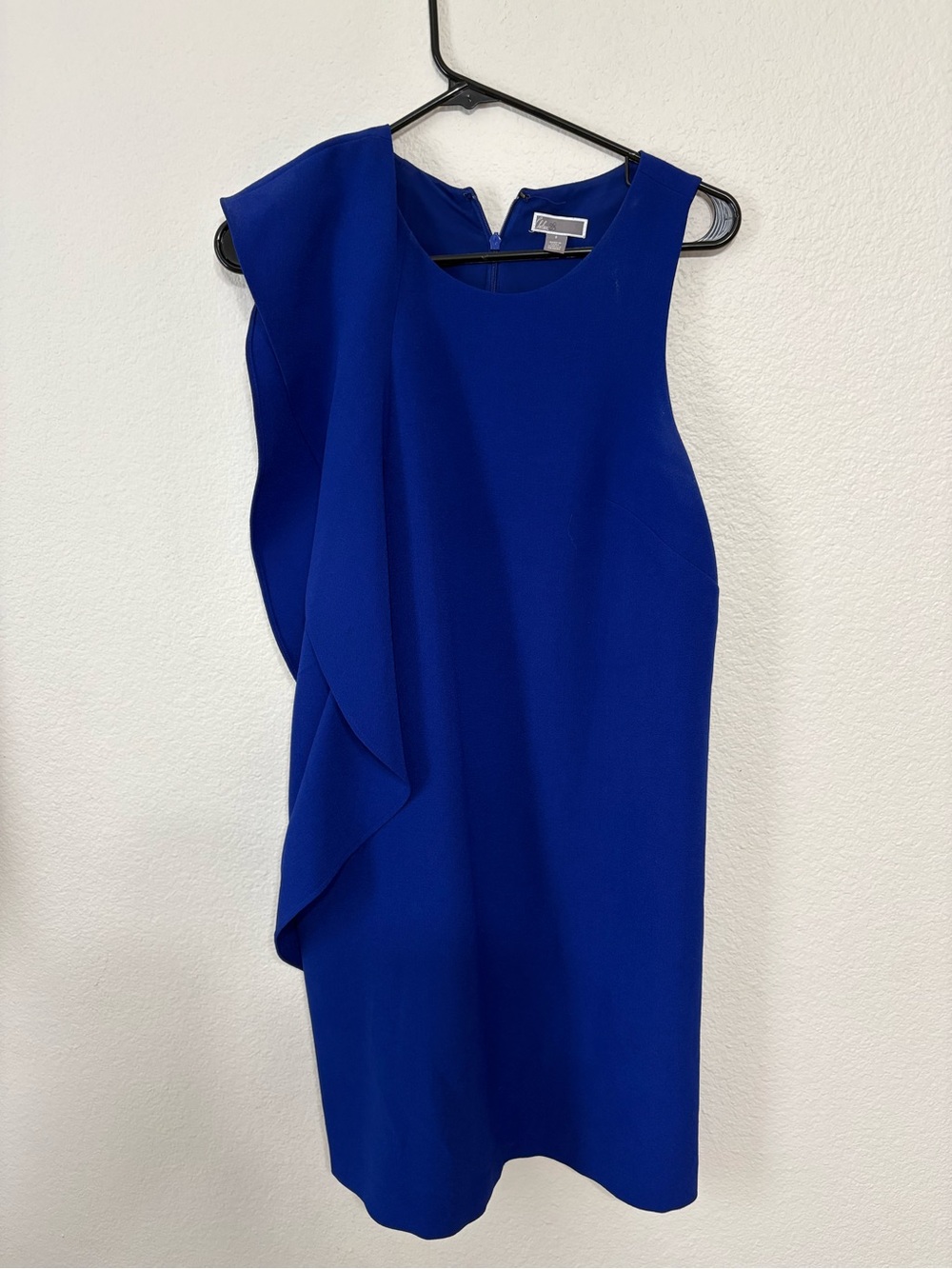 Cobalt Blue Sleeveless Shift Dress with Draped Detail - Size 8
